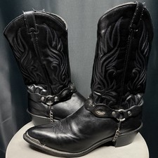 Mens Abilene Sage Concho Black Western Cowboy Boots Silver Accents Sz 10.5 picture