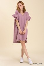 Umgee Purple Haze V-Neck Ruffle Sleeve Dress with Side Slit with pockets picture