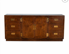 Henredon Brown Wood Sideboard Buffet Cabinet 6 Drawers 2 Doors 68x30 picture