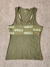 GUESS Women’s Green Racerback Sequin Logo Scoop Neck Tank Top Size S picture