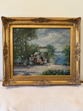 Oil Painting Depicting An Impressionist Lakeside Scene - Signed Gilbert. Framed picture
