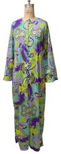 COLE of CALIFORNIA Vintage 70s Women's Psychedelic Paisley Maxi Caftan Dress L picture