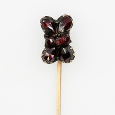 Antique Victorian Bohemian Rose Cut Garnet Cluster Stickpin Gold Filled 1890s picture
