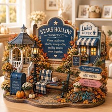 2D Wooden Block Stars Hollow Inspired Decor, Cozy Autumn Town Display picture