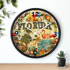 Florida Vintage Flamingo Wall Clock | Tropical Beach Scene (10