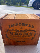 Vintage 1984 Yukon Jack Wooden Liquor Crate Sliding Lid Whiskey Advertising Box picture