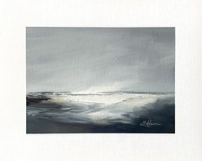 8x10 Original Oil Painting Abstract Seascape Neutral Modern Contemporary Signed picture