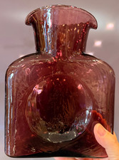 VTG Blenko Amethyst Glass Double Spout Water Bottle Pitcher Decanter Carafe Vase picture