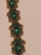 VTG Whimsical Green Enamel Frog Toad Articulated Link Gold Plated Bracelet 7.5” picture