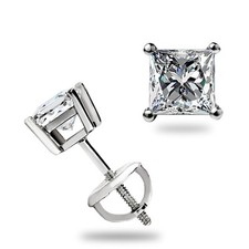 1.10 Ct Princess Cut Moissanite Stud Earrings Screwback Real 14k White Gold Gift picture