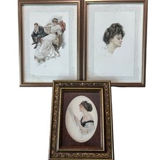 Lot of 3 Antique Harrison Fisher Prints 1908 1909 Framed Edwardian Art Nouveau picture