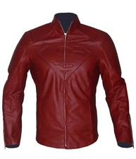 Superman Smallville Maroon Leather Motorcycle Jacket Halloween Cosplay Costume picture