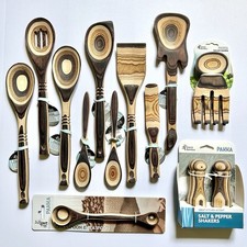 NEW Island Bamboo 14-PIECE SET PAKKAWOOD KITCHEN UTENSILS in Brown Stripe picture