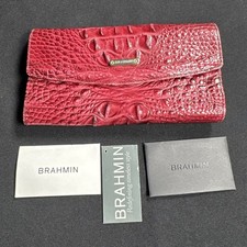 New Brahmin Soft Checkbook Tri-fold Wallet Regal Red Melbourne (Rare Color) picture