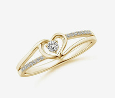 1.5Ct Round Lab Diamond Split Shank Heart Promise Ring in 14K Yellow Gold Plated picture