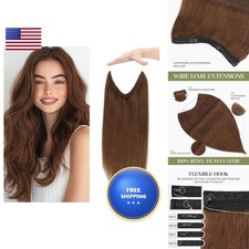 Charites Halo Hair Extensions Real Human Hair Invisible Wire Medium Brown 12 picture