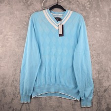 Black Brown 1826 Varsity Sweater Mens Size Large Blue Golf Light V-Neck Pullover picture