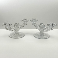 Fostoria Willowmere Double Light Candlestick Holder Etched Pair picture