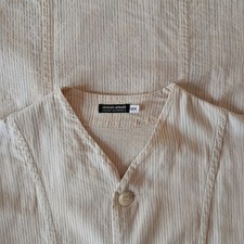 Giorgio Armani Black Label Vintage 90s Striped Textured Collarless Loose Shirt L picture