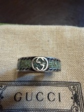 New Authentic Gucci GG Logo Silver Ring Green IT 17 / US 8 picture