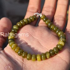 Genuine Green Moldavite Bracelet, Smooth Beaded Tektite Jewelry, Sterling Silver picture