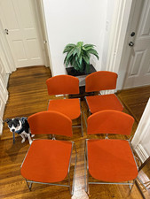 4 Rare Upholstered Orange Vintage Mid-Century Steelcase Max-Stacker Chairs picture