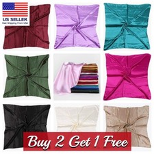 Large Square Satin Scarf Silk Feel Head Neck Wrap Solid Color Scarves Shawl 35