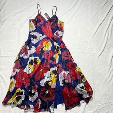 Lulus Floral Midi Dress Blue Red Surplice Slit IDD74641 NWT picture