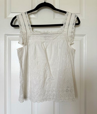 GAP x DOEN White Cotton Eyelet Ruffle Embroidered Square Neck Tank Cami XS picture