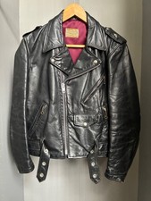 Vintage Genuine Horsehide Leather Motorcycle Jacket Black USA new red lining picture