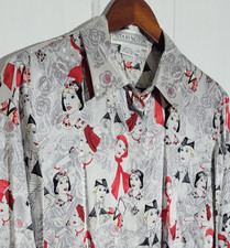 EUC 90s VTG 100% Silk Dramatic Art Deco Flapper Novelty Blouse 12 French Cuffs picture