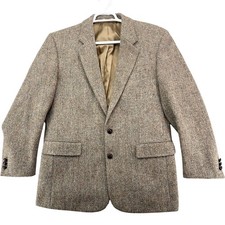 Barva Harris Tweed Blazer Mens 40R Brown Wool Herringbone Sport Coat Jacket picture