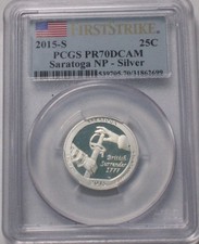 2015 - S  25C  Saratoga Silver PCGS  PR70DCAM First Strike Flag label picture