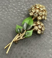 VINTAGE Unsigned Beauty Estate Jonquil Rhinestone Enamel Flower Pin Brooch picture