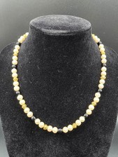 Vintage Trifari Faux Pearl with Black and Gold Tone Beads Choker style Necklace picture