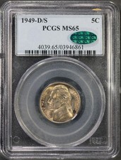 1949-D/S PCGS Jefferson Nickel MS65 MS-65 CAC Approved Overmintmark Error picture
