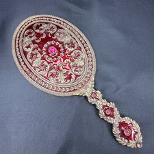 Vintage Two's Company? Hand Mirror Ornate Wreath w/Bow Red Enamel Heavy 9.5