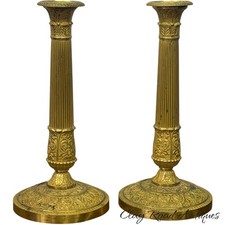 Pair Antique 19th C French Empire Gilt Bronze Brass neoclassical  Candlesticks picture