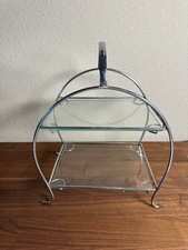 1930s Vintage Two Tier Cake Stand Glass Shelving Chrome picture