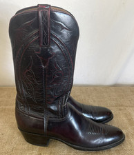 VTG Lucchese L6630 Mens 11B Burgundy Black Cherry Leather Western Cowboy Boots picture