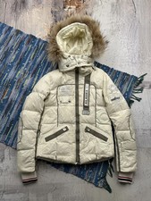 Bogner Y2K White Puffer Jacket Womens Down Hood Fur Trim Ski Snow Jacket picture