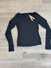 SKIMS Cotton Jersey Boatneck Long Sleeve Top Soot Small NWT picture