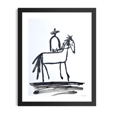 Original Acrylic 9x12 Abstract Cowboy Horse Painting Signed Black White Art picture