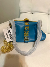 Moschino Blue Logo Shoulder Bag Clasp Closure Gold Chain Strap Detachable picture