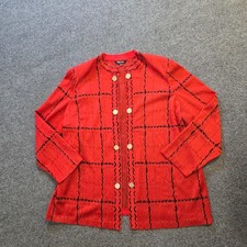 Misook Jacket Womens Size 1X Red Plaid Open Knit Long Sleeve Classic Capsule picture