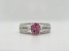Vintage 18K Gold Pink Spinel White Diamond Ring, Size 7.25, 5.7gram, circa 1980s picture
