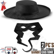 Bandit Burglar Zorro Hat & Mask Bank Robber Mask & Hat Halloween Accessories picture