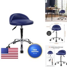 KKTONER PU Leather Rolling Stool with Back Rest Height Adjustable Swivel Blue picture