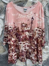 Catherines Blouse Top Size 3X Pink Cityscape Print Resort Vacation Art Feminine picture