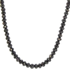 49.03 Ct BLACK MOISSANITE FACETED BEADS NECKLACE 925 SILVER CLASP 18 inch picture